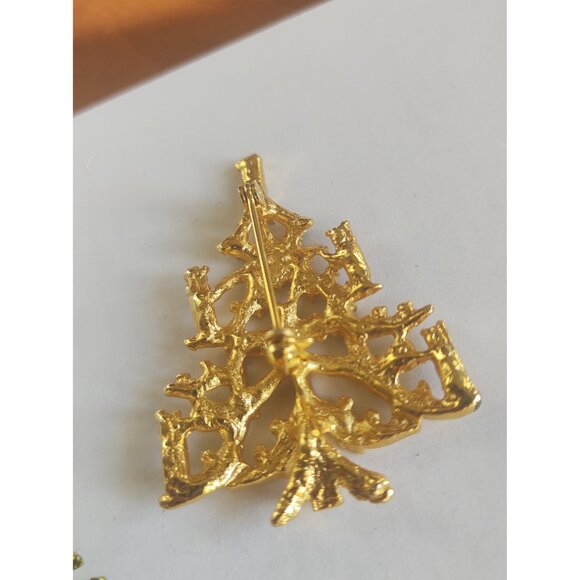 Christmas Tree Brooches (lot of three) Rhinestone, Faux Pearl & Enamel - Picture 7 of 15